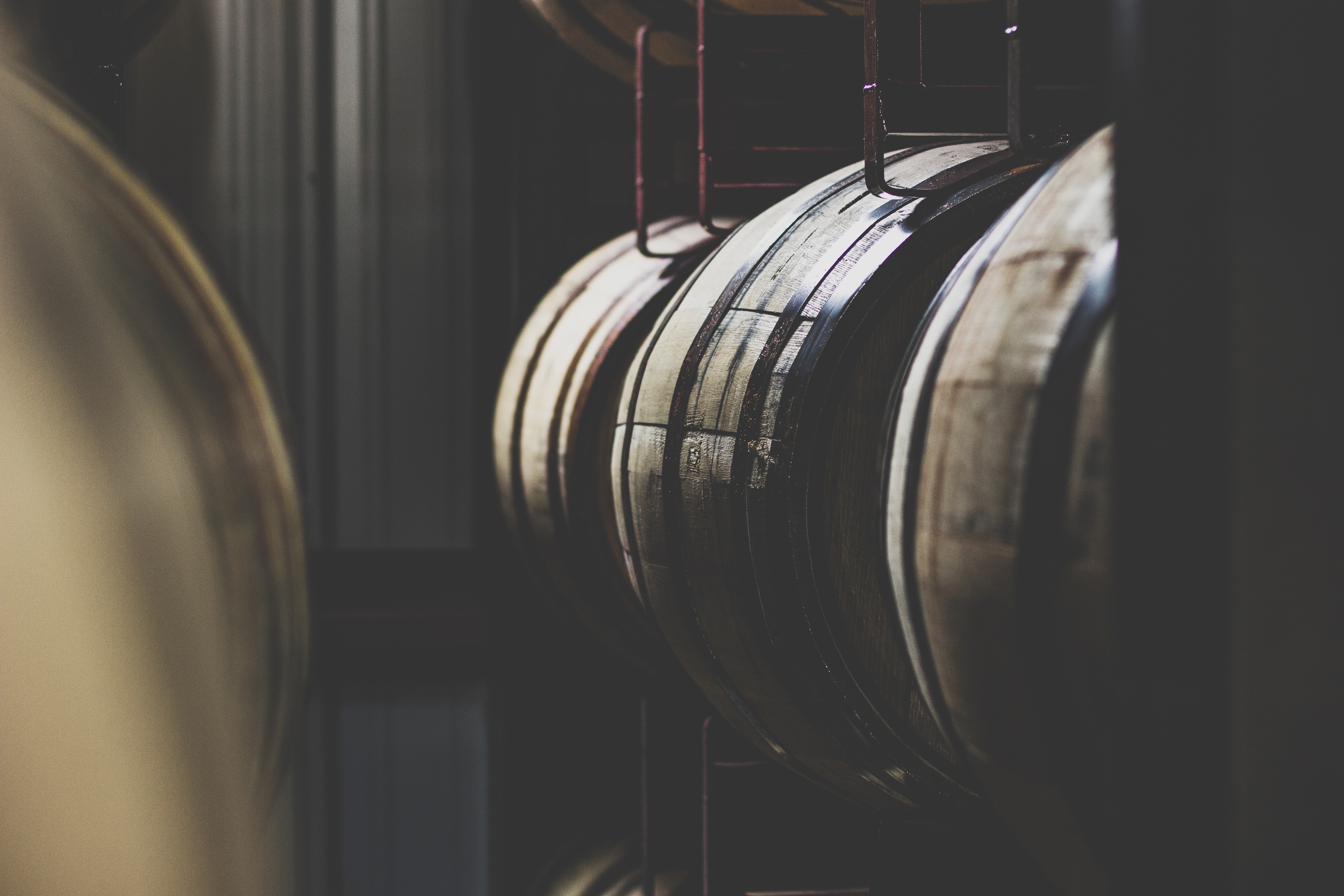Oak barrels in the cellar